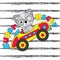 Vector cartoon illustration of cute fox boy drives race car suitable for kid t-shirt graphic design