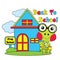 Vector cartoon illustration of cute frog back to school