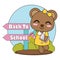 Vector cartoon illustration with cute little bear girl brings book and back to school text suitable for kid t-shirt graphic design
