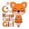 Vector cartoon illustration of cute little fox girl keep calm