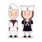 Vector cartoon illustration of cute nautical sailor boy and girls isolated against white background