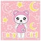 Vector cartoon illustration with cute panda girl, stars, and moon suitable for Baby shower kid t-shirt graphic design