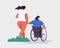 Vector cartoon illustration of Disabled handicapped woman.