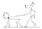 Vector Cartoon Illustration of Dog Walking With Human or Man on Leash or Lead.