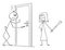 Vector Cartoon Illustration of Drunk Man Returning Home. Angry Wife is Waiting for Him. Concept of Alcoholism.