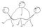 Vector Cartoon Illustration of Fat Overweight Man Walking With Two Other Men Carrying His Belly