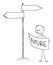 Vector Cartoon Illustration of Frustrated Man or Businessman on Crossroad Looking for Way Forward to Future in Map