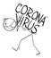 Vector Cartoon Illustration of Frustrated Man Carrying Heavy Thoughts and Stress From Coronavirys COVID-19 Epidemic