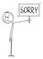 Vector Cartoon Illustration of Frustrated or Sad Man or Businessman Holding Sorry Sign