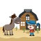 Vector cartoon illustration of funny bear the sheriff and a brown horse in the desert, T-Shirt Design for children. Creative