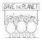 Vector Cartoon Illustration of Group of Angry Overweight or Fat Men or People on Demonstration With Save the Planet Sign