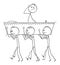 Vector Cartoon Illustration of Group of Men Carrying Coffin with During Burial or Funeral Ceremony, Dead Man Wake Up