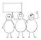 Vector Cartoon Illustration of Group of Three Angry Overweight or Fat Men Demonstrating With Empty Sign