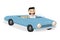 Vector cartoon illustration of a happy asian businessman with classic convertible car