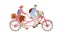 Vector cartoon illustration of happy family riding a Co-Pilot Bike Trailer, bicycle with two adults and one child in