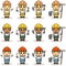 Vector Cartoon illustration of happy Handyman hands up pose with tools.