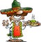 Vector Cartoon illustration of a Happy Mexican standing with some Tarco Food