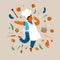 Vector cartoon illustration of home and small restaurant male man cook concept - chef man showing sign for delicious