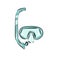 Vector cartoon illustration with isolated hand drawn snorkeling mask. Summer hobby diving equipment. Vacation travel sea icon.