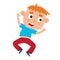 Vector cartoon illustration of little redhaired boy-dancer isolated on white