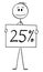 Vector Cartoon Illustration of Man or Businessman Holding 25 or Twenty-five Percent Sign