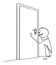 Vector Cartoon Illustration of Man or Businessman Looking Through Door Keyhole