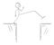 Vector Cartoon Illustration of Man or Businessman Overcoming Obstacle on Way to Success by Long Step