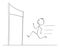 Vector Cartoon Illustration of Man or Businessman Running Finishing the Race for Success, Victory on Finish Line