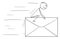 Vector Cartoon Illustration of Man or Businessman Sitting and Riding on Big Fast Flying Envelope or Letter