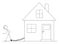 Vector Cartoon Illustration of Man Chained to His Family House. Concept of Housing or Mortgage Expense.