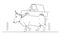 Vector Cartoon Illustration of Man Driving Car Carried by Bull or Ox, Ecology, Environment or Lack of Gas or Gasoline