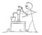 Vector Cartoon Illustration of Man or Farmer Drawing or Pumping Water From Well