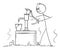 Vector Cartoon Illustration of Man or Farmer Trying to Draw or Pump Water From Dry Empty Well