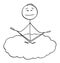 Vector Cartoon Illustration of Man Meditating on Cloud. Relaxation ans Lifestyle Concept