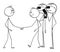 Vector Cartoon Illustration of Man Shaking Hands with Businessman with Government Agents Behind.