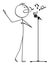 Vector Cartoon Illustration of Man or Singer Singing Song on Stage to Microphone and Creating Music
