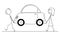Vector Cartoon Illustration of Man and Woman Carrying Broken Car or Car Out of Fuel or Electric Power