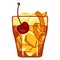 Vector Cartoon Illustration - Old Fashioned Cocktail with Cherry and Orange Peel