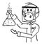 Vector Cartoon Illustration of Scientist Wearing Face Mask and Shield Working with Dangerous Chemical or Biological