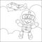 Vector cartoon illustration of skydiving with litlle bear, plane and clouds,