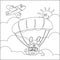 Vector cartoon illustration of skydiving with litlle bear, plane and clouds,