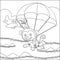 Vector cartoon illustration of skydiving with litlle monkey, plane and clouds,