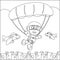 Vector cartoon illustration of skydiving with litlle monkey, plane and clouds,