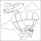 Vector cartoon illustration of skydiving with litlle monkey, plane and clouds,  with cartoon style Childish design for kids