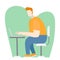 Vector cartoon illustration of Smart guy using laptop to learn, games, blogging. Internet, security concept
