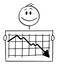 Vector Cartoon Illustration of Smiling Happy Man or Businessman Holding Falling Financial Graph or Chart