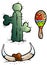 Vector Cartoon illustration of some Mexico elements like, Maraca, Bull Horn and a Catus