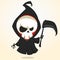 Vector cartoon illustration of spooky Halloween death with scythe, skeleton character icon