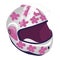 Vector cartoon illustration of sport helmet for roller skates. White in pink flower.