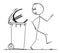 Vector Cartoon Illustration of Surprised Man or Businessman Walking Around Garbage Can or Dustbin Full of Euro Currency